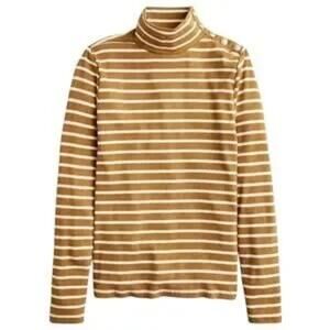 J. Crew Vintage Rib Turtleneck Striped Long Sleeve with Gold Buttons Yellow